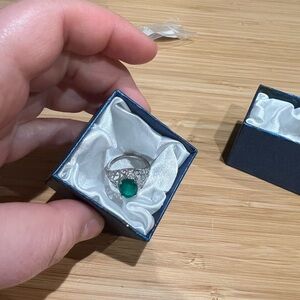 Size 7 Platinum Over Copper Ring – Emerald Green Onyx